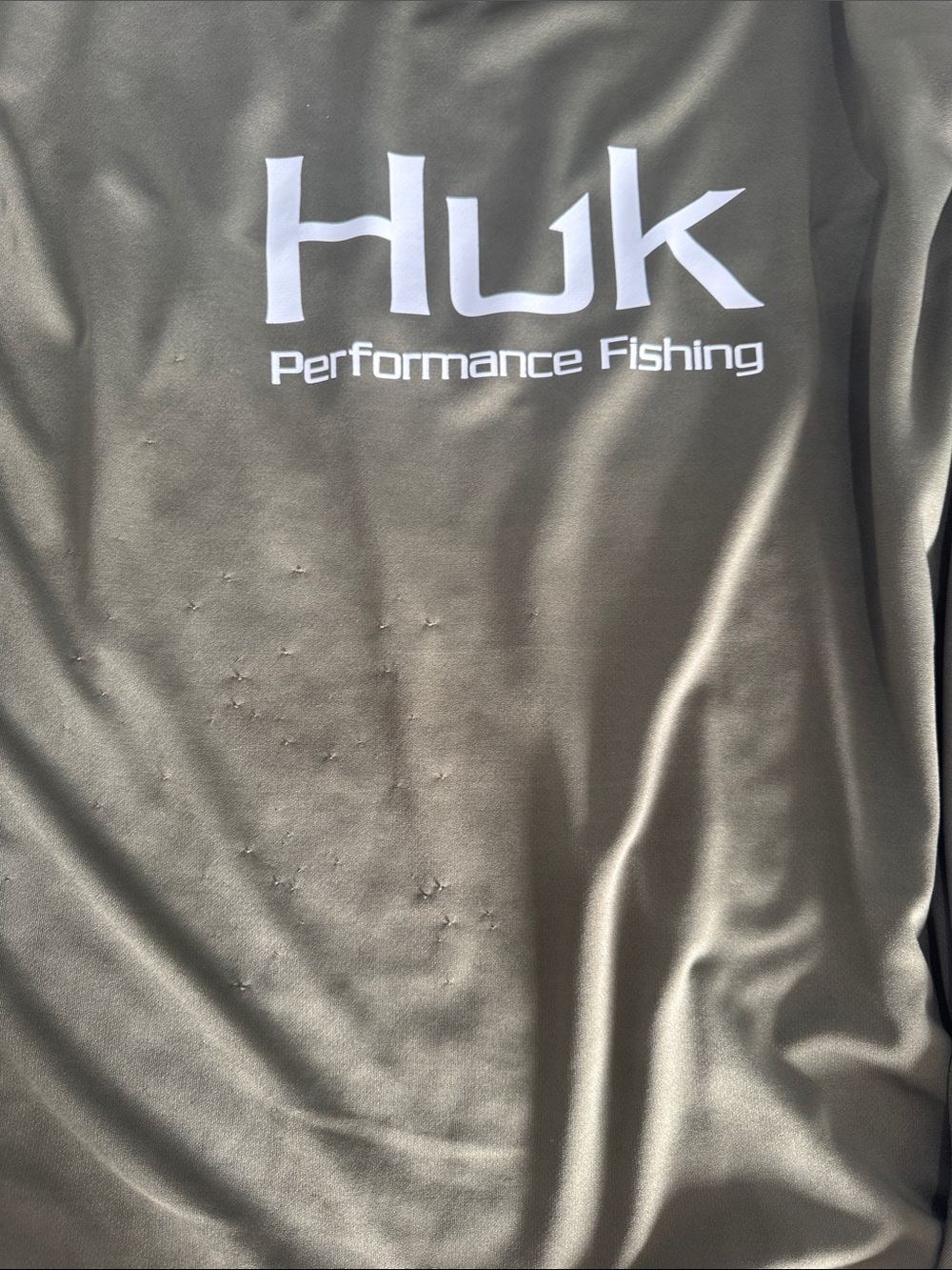 Huk Olive Green Performance Fishing Long Sleeve Shirt with White Logo - Picture 3 of 4